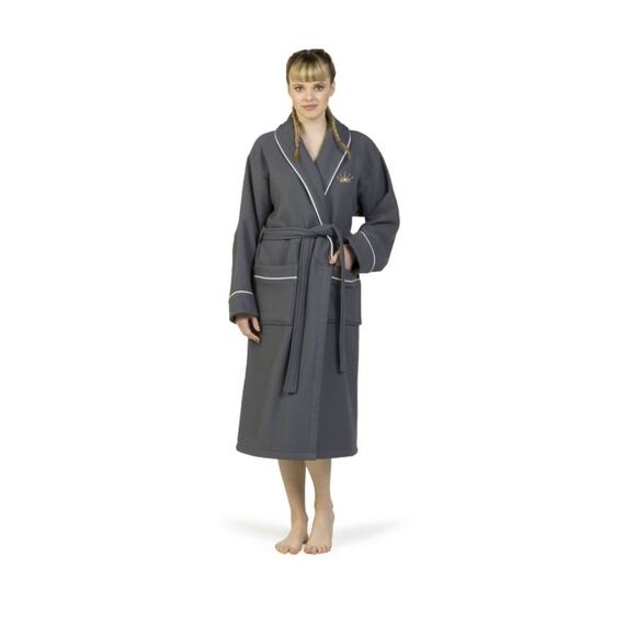 Linum Home Textiles Waffle Terry Bathrobe Cotton Cheetah Crown Design Size L/XL - Picture 1 of 8